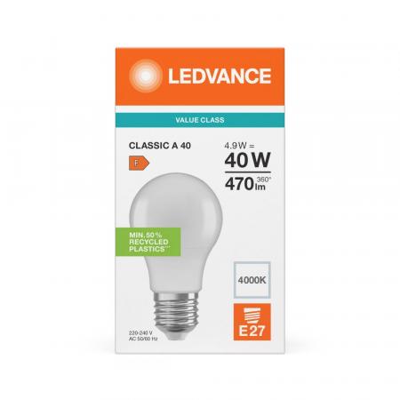 Ledvance E27 LED Lampe Classic matt 4,9W wie 40W 4000K neutralweißes Licht - Performance Class
